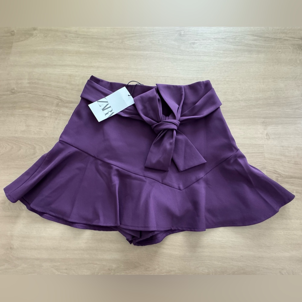 NWT Zara Deep Plum Tie-Waist Skort (Size small)